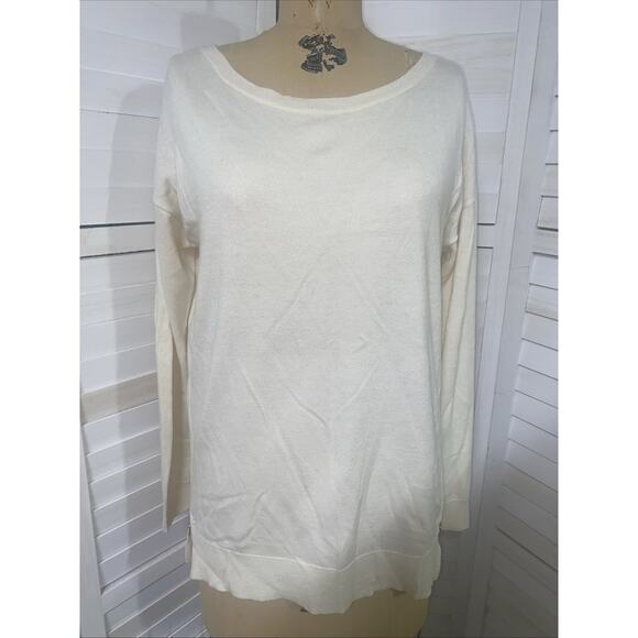 Banana Republic Women's Knit Long Sleeve Cream Sweater Top Blouse Sz Large - Picture 1 of 8